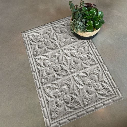 Mid grey antic tin tiles vinyl rug Alexa