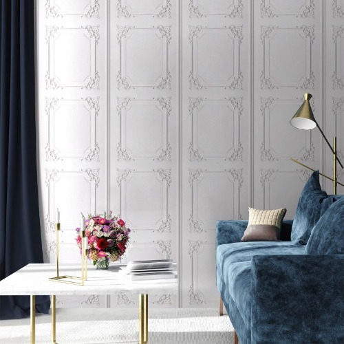 Greyish white Louis XV panelling wallpaper