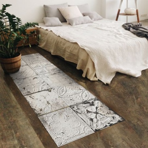White Spirit antic tin tiles vinyl rug Kristina - runner size