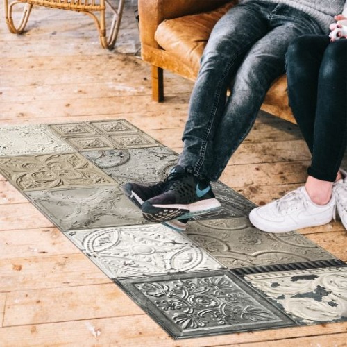 Patchwork antic tin tiles vinyl rug Mix Silvia - Runner size