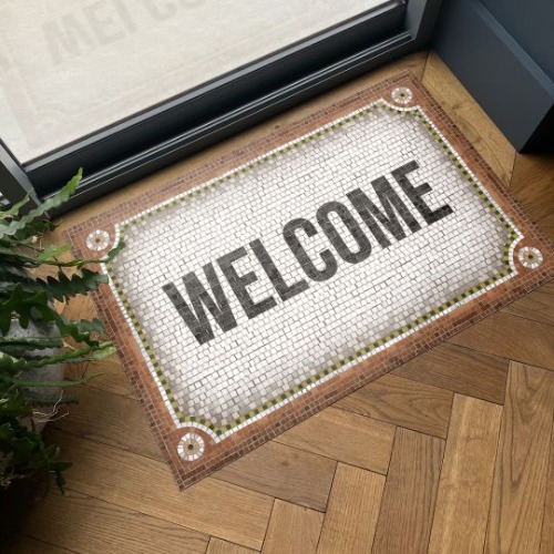 Welcome mosaic vinyl rug