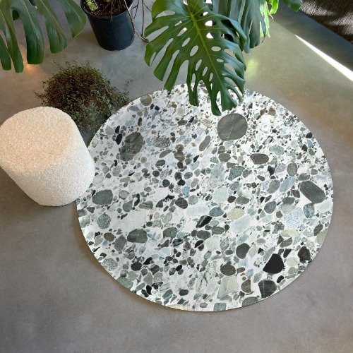 Marble vinyl round rug Blanco Marinace