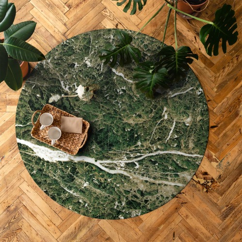 Marble vinyl round rug Green Emperador