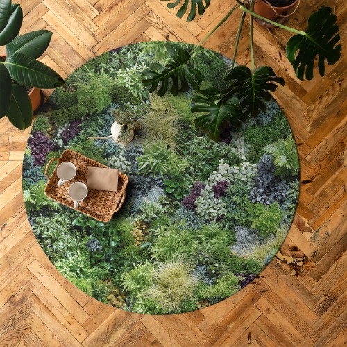 Mix green vinyl round rug