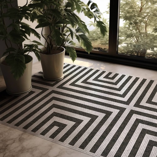 Black Labyrinth vinyl rug