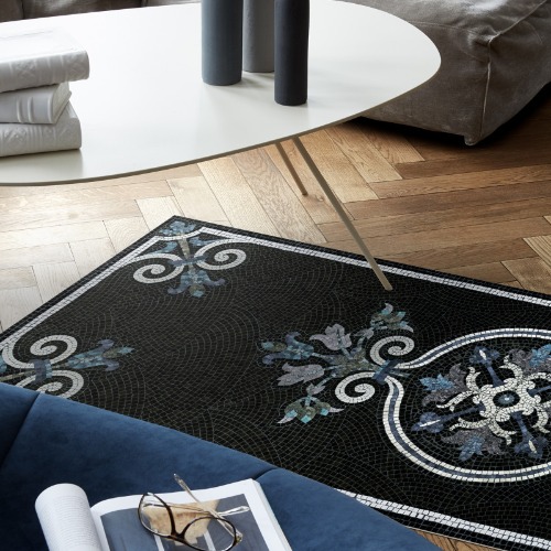 Dark vinyl mosaic rug Angelica - runner size